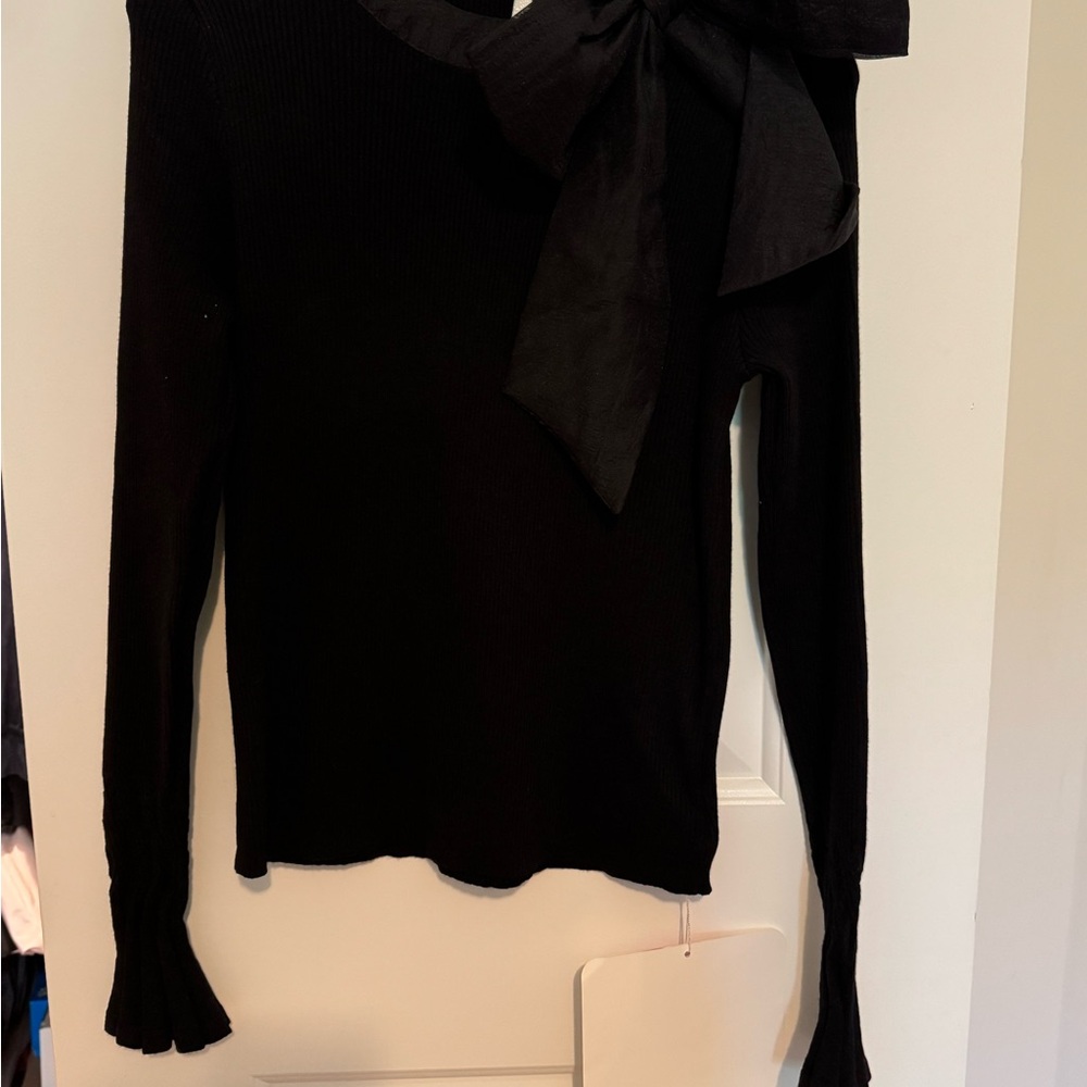 Chicwish Black Long Sleeve Bow Neck Blouse
